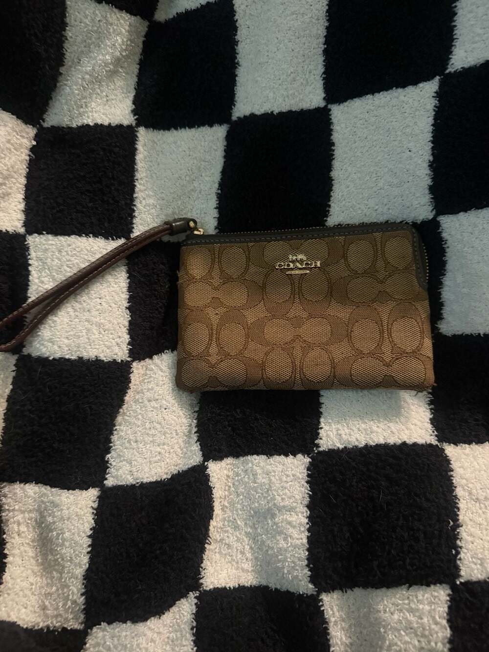 Coach Signature Canvas Small Wristlet in Khaki/Brown - Picture 2 of 5